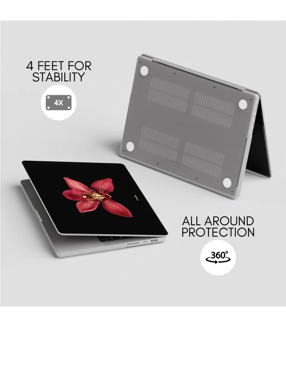 NWT FRAGOLA Black Laptop Skin with Red Orchid Design MacBook 16